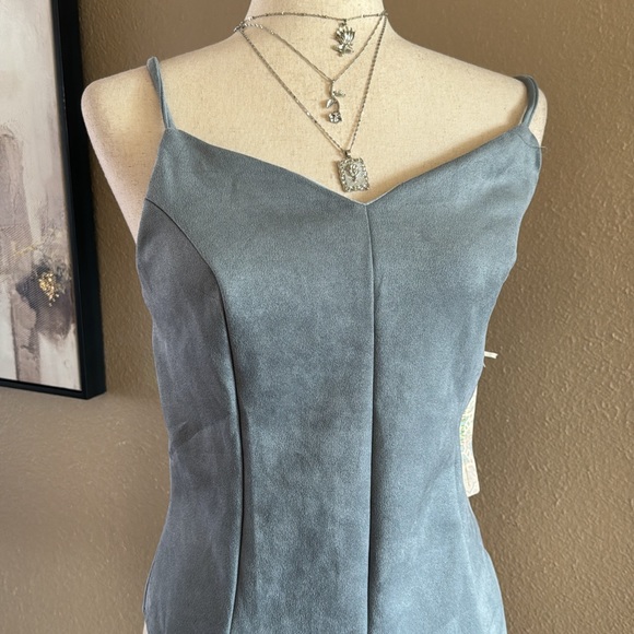 Faux suede bodysuit in denim blue - Picture 5 of 5